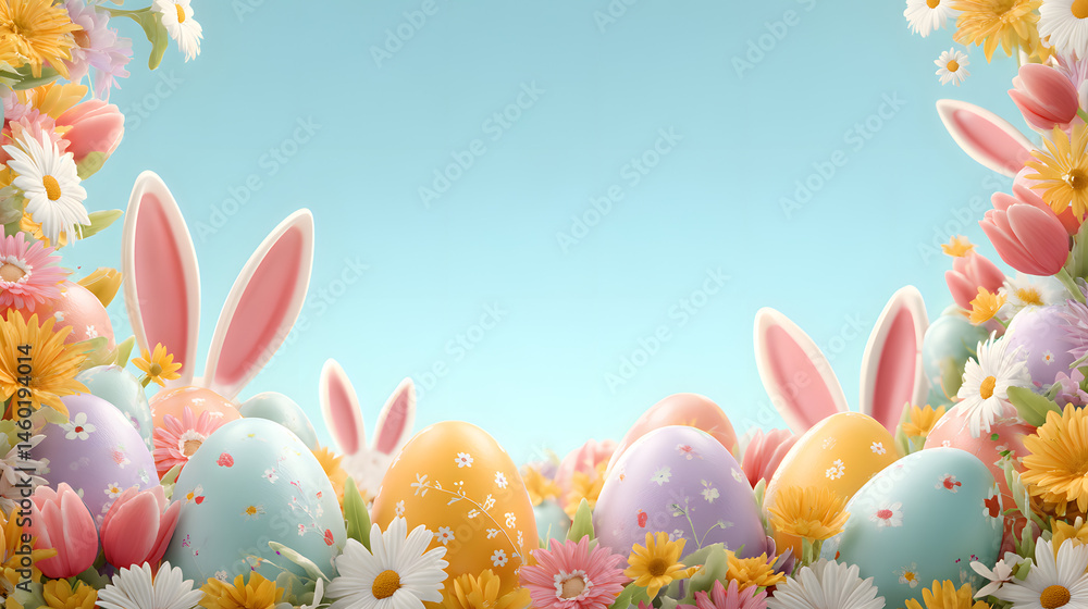 Pastel Easter Eggs and Flowers Springtime Illustration