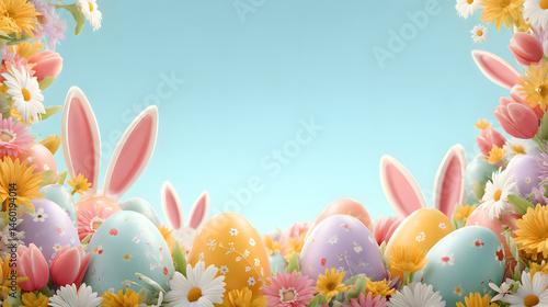 Obraz na płótnie Pastel Easter Eggs and Flowers Springtime Illustration w salonie