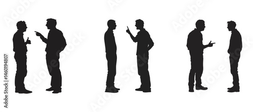 Silhouettes of Men Arguing Discussing Communicating Gestures