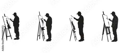 Artists Painting at Easel Silhouettes Graphic Design
