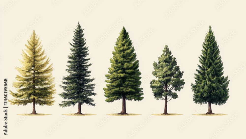 Obraz premium A white background isolates eight trees that have been stylized using pixel art