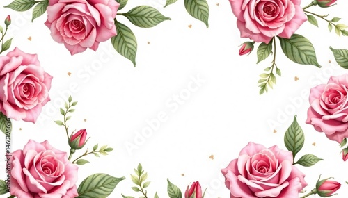 Delicate watercolor roses & leaves, repeating seamlessly, bloom, graphic, soft