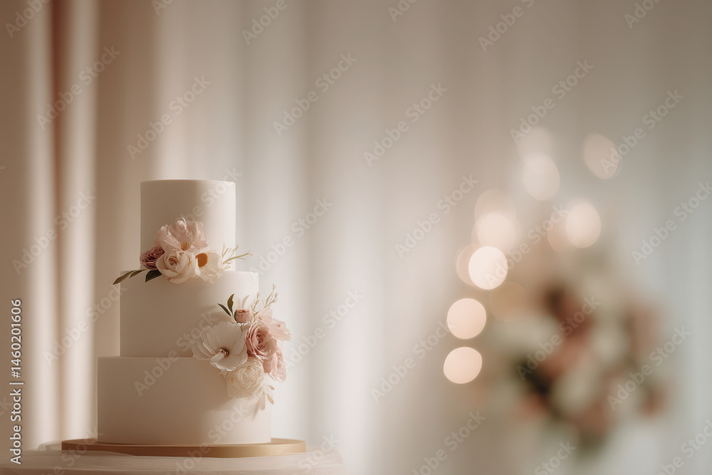 Fototapeta premium beautifully designed elegant wedding cake adorned with delicate flowers and intricate details