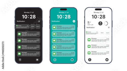 Smartphone Screen with Push Notification Alerts – Mobile UI Message Pop-Up Design Template