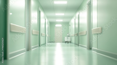 Wallpaper Mural Clean Hospital Corridor with Green Walls and Medical Equipment
 Torontodigital.ca