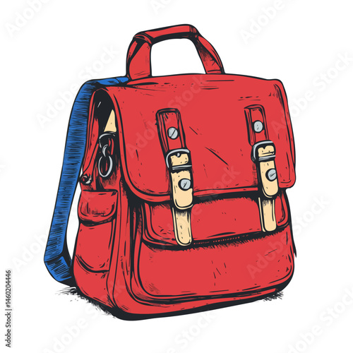 School Bag 2D flat vector illustration, isolated on a white background.