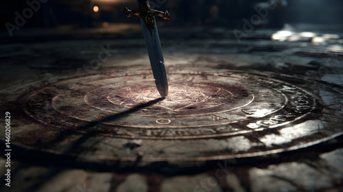 Obraz na płótnie Ancient Ceremonial Dagger on Mystical Rune Circle w salonie