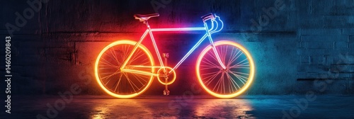 Illuminated journey, A neon bicycle art piece against a textured wall