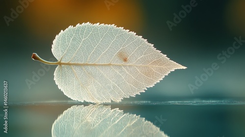 Wallpaper Mural Delicate, pale leaf reflected on smooth surface. Torontodigital.ca