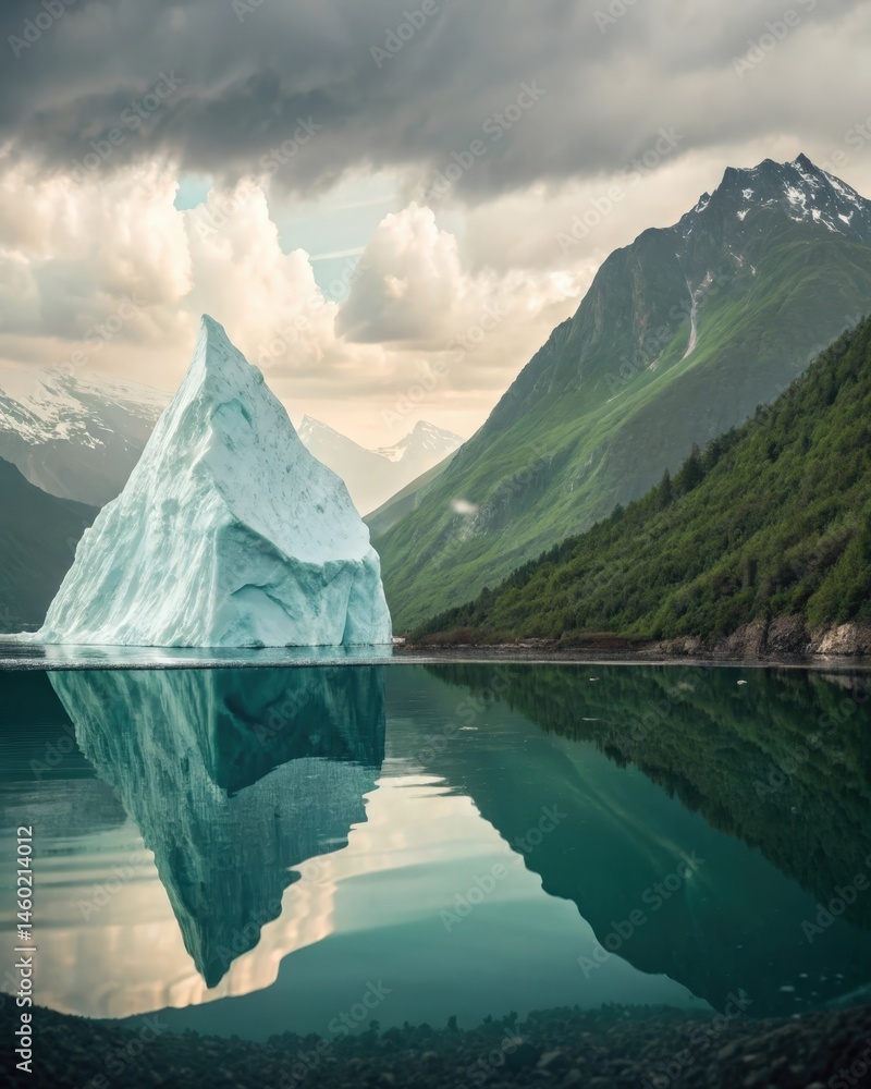 An iceberg that transitions into a mountain beneath the water symbolizing the transformative potential of understanding and integrating the subconscious into ones conscious