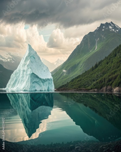 Obraz na płótnie An iceberg that transitions into a mountain beneath the water symbolizing the transformative potential of understanding and integrating the subconscious into ones conscious w salonie