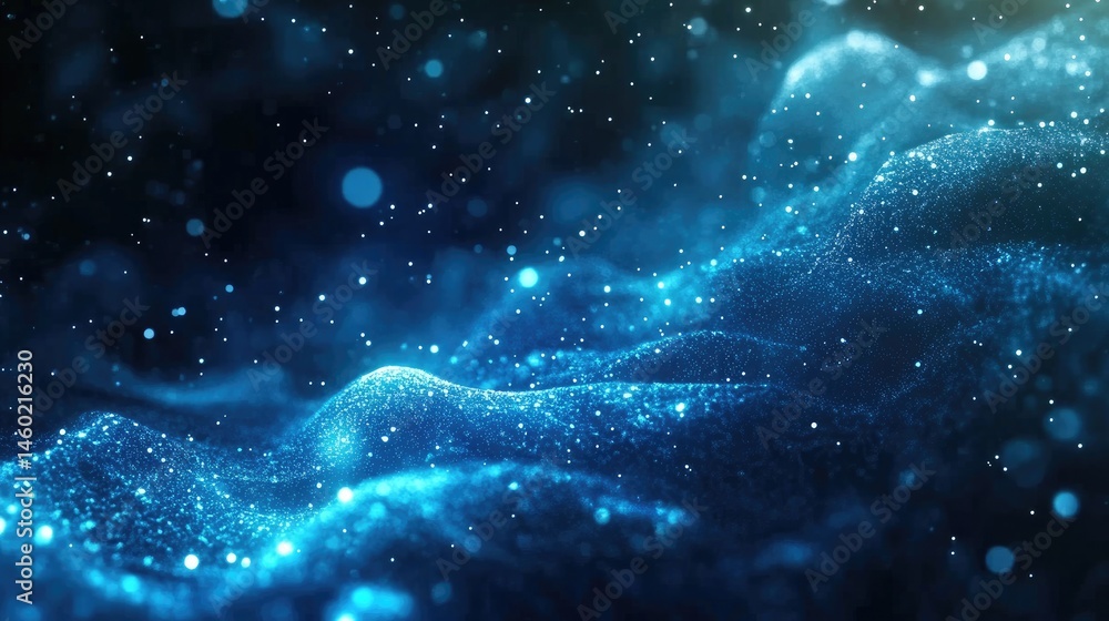 Abstract digital landscape of swirling blue particles Abstract digital landscape of swirling blue particles