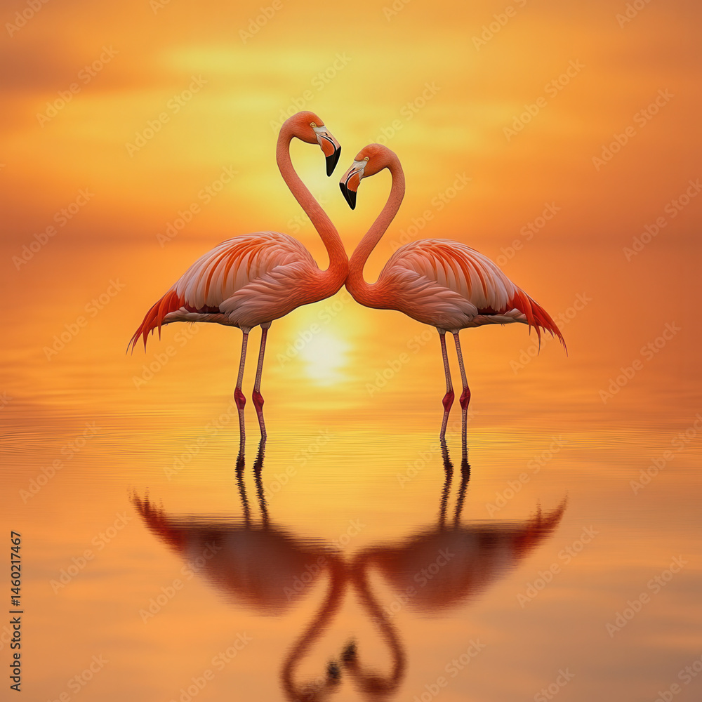 Fototapeta premium Two Flamingos Forming a Heart Shape