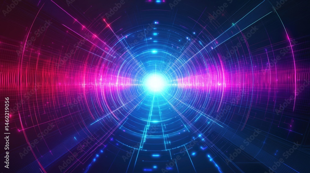 Futuristic digital tunnel with vibrant glowing lines Futuristic digital tunnel with vibrant glowing lines