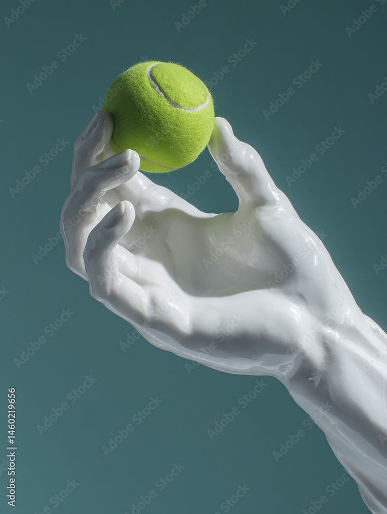 balle de tennis dans la main d'une statue - IA Generated