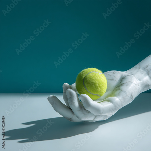balle de tennis dans la main d'une statue - IA Generated