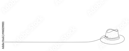 Line Art Fedora Vintage Hat. Retro Style Fashion headwear Symbol. One Curve Continuous Line Modern Doodle Drawn. Editable Thin Stroke Sketch Icon. Personal Accessory Theme. 