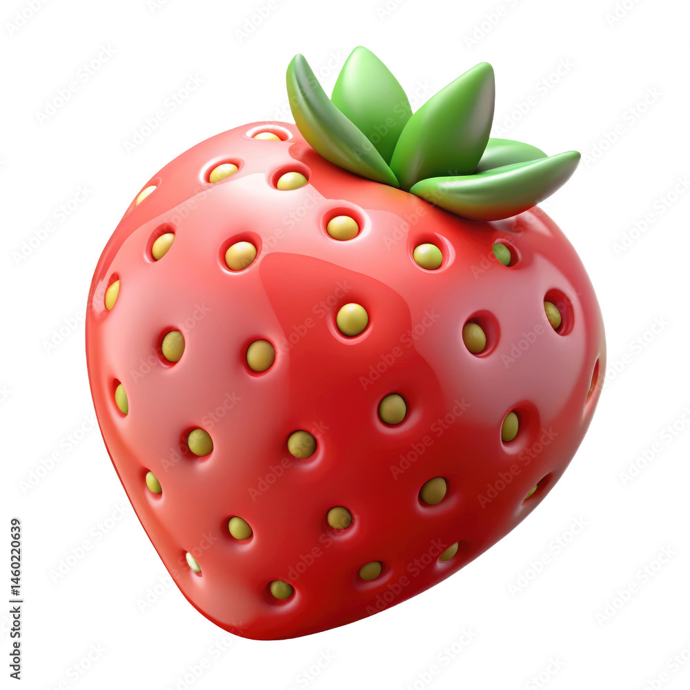 Obraz premium 3d Strawberry – Fresh Red Fruit with Green Leaves for Healthy Eating, Food Packaging, Summer Recipes, and Organic Produce Promotion