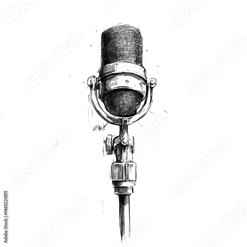 Microphone 2D flat vector illustration, isolated on a white background.