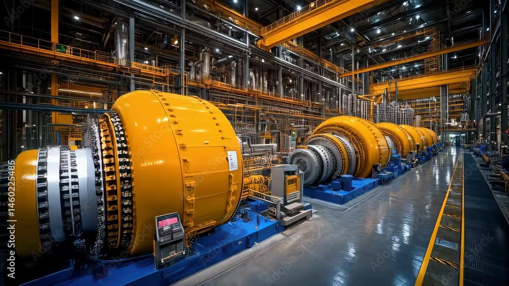 Large industrial facility showcasing massive turbines and advanced machinery in operation Large industrial facility showcasing massive turbines and advanced machinery in operation