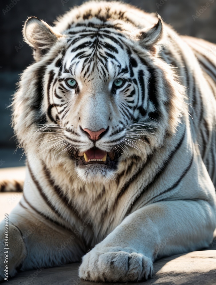 Fototapeta premium Portrait white tiger close up shot on white background
