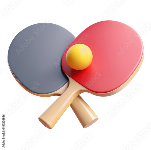 Table Tennis 3D Illustration – Ping Pong Paddle and Ball for Sports, Gaming Apps, Fitness Content, and Recreational Activities