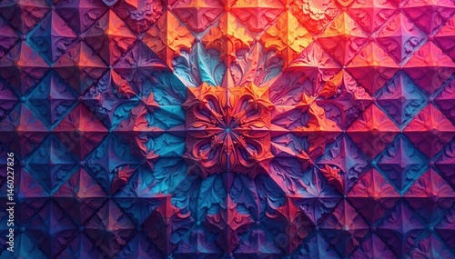 Intricate tessellation of geometric shapes in vibrant hues, tiles, design