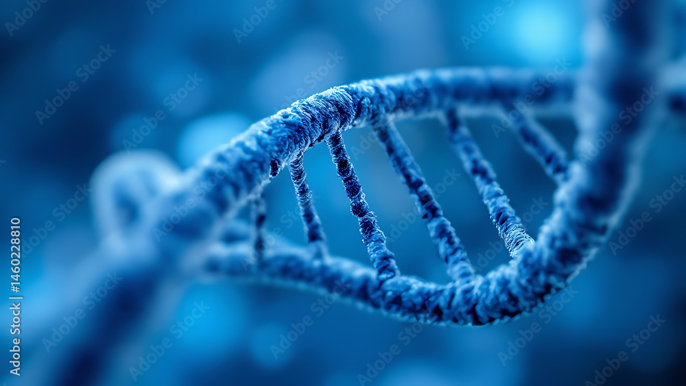 Close-up of the double-helix DNA structure on a blue background, high-resolution photograph.
Close-up of the double-helix DNA structure on a blue background, high-resolution photograph.