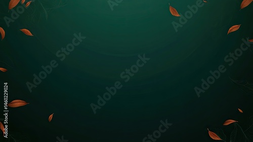Dark teal background with floating autumn leaves.
