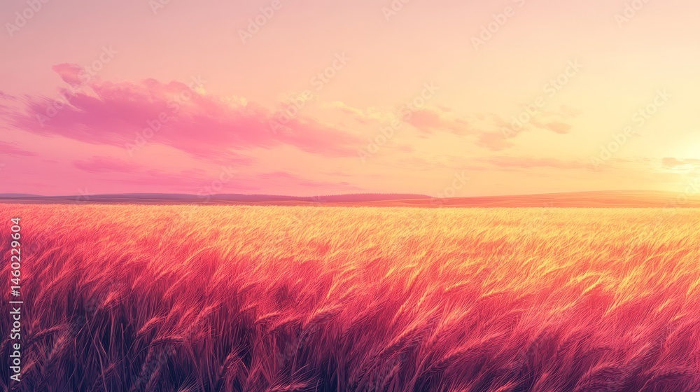 Fototapeta premium Vibrant sunset over a golden wheat field.