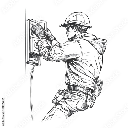 2D flat Electrician vector illustration, isolated on a white background.