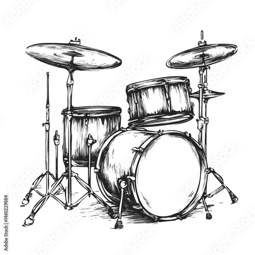Drum Set 2D flat vector illustration, isolated on a white background.
