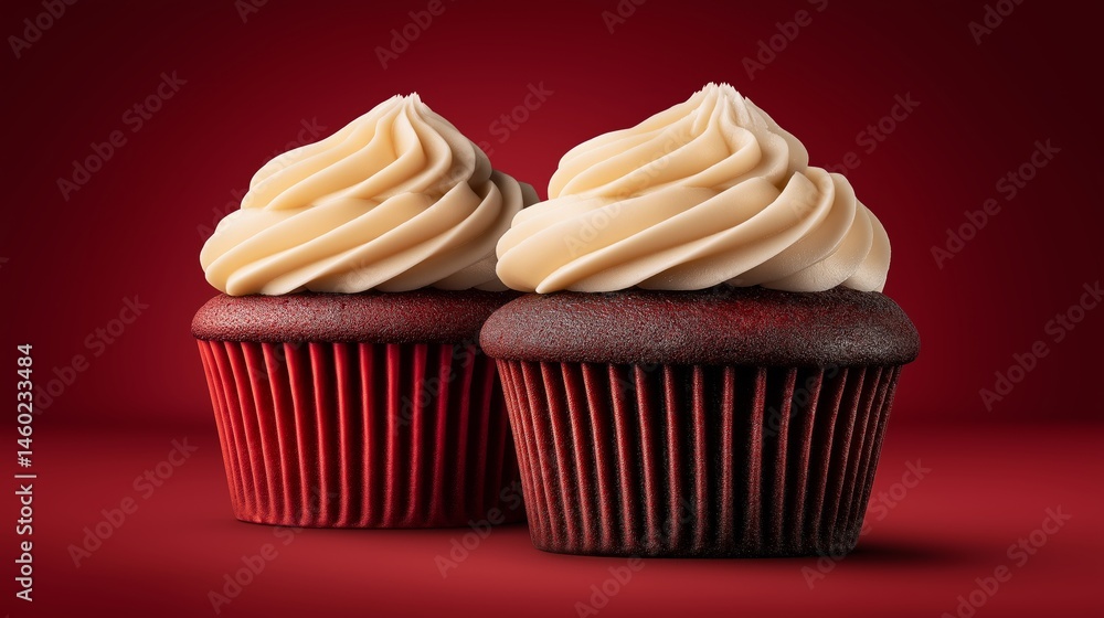 Sweet Delight: Two delectable cupcakes with creamy frosting against a vibrant background, inviting indulgence. Sweet Delight: Two delectable cupcakes with creamy frosting against a vibrant background, inviting indulgence.