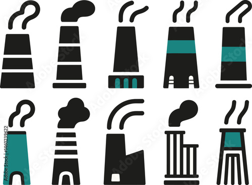 Vector illustration of industrial chimneys with smoke