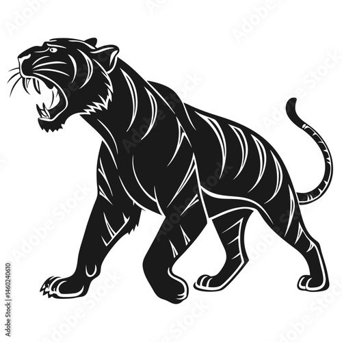 Black side silhouette of a tiger