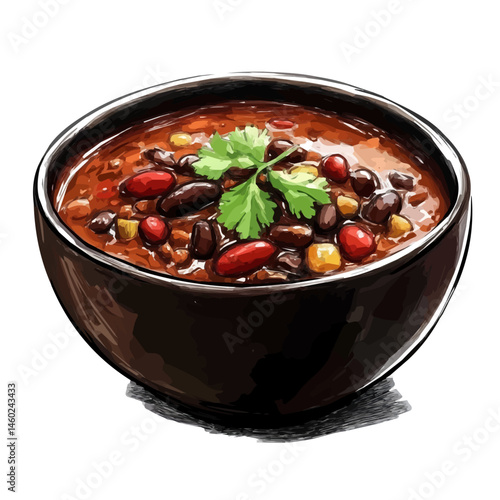 2D flat vector illustration of Spicy Chili Con Carne, isolated on a white background.