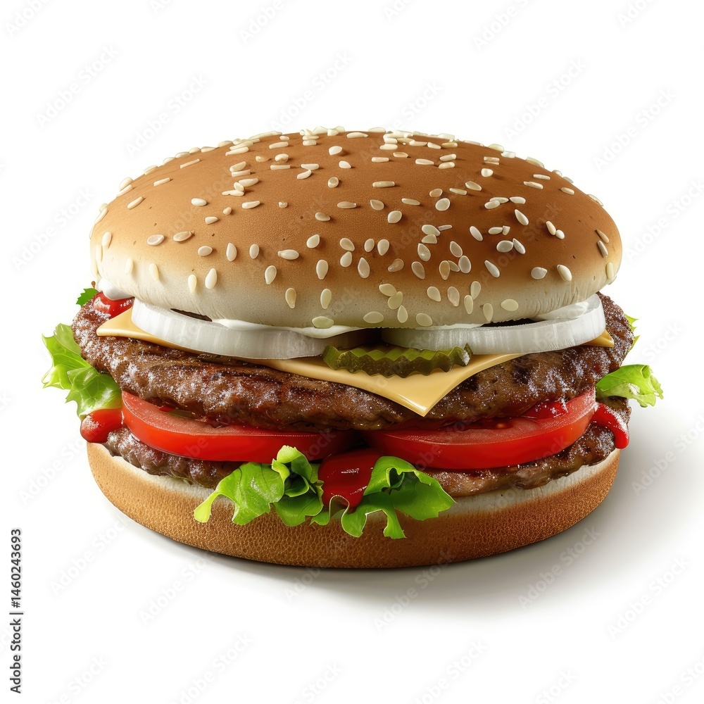 Delicious double cheeseburger with toppings. Delicious double cheeseburger with toppings.