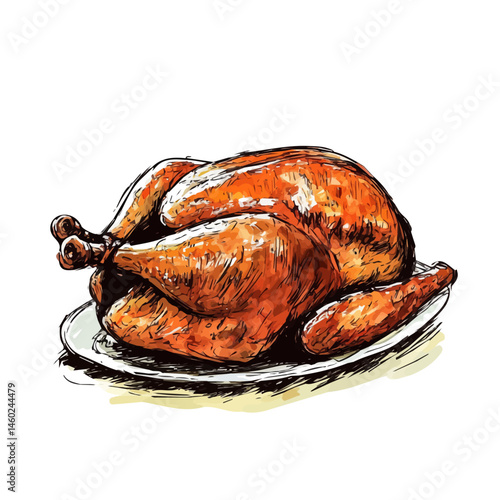 2D flat vector illustration of Roast Turkey, isolated on a white background.
