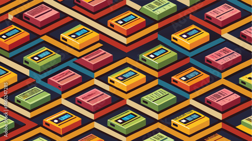 Retro gaming clipart featuring various colorful cartridge designs on a vibrant background