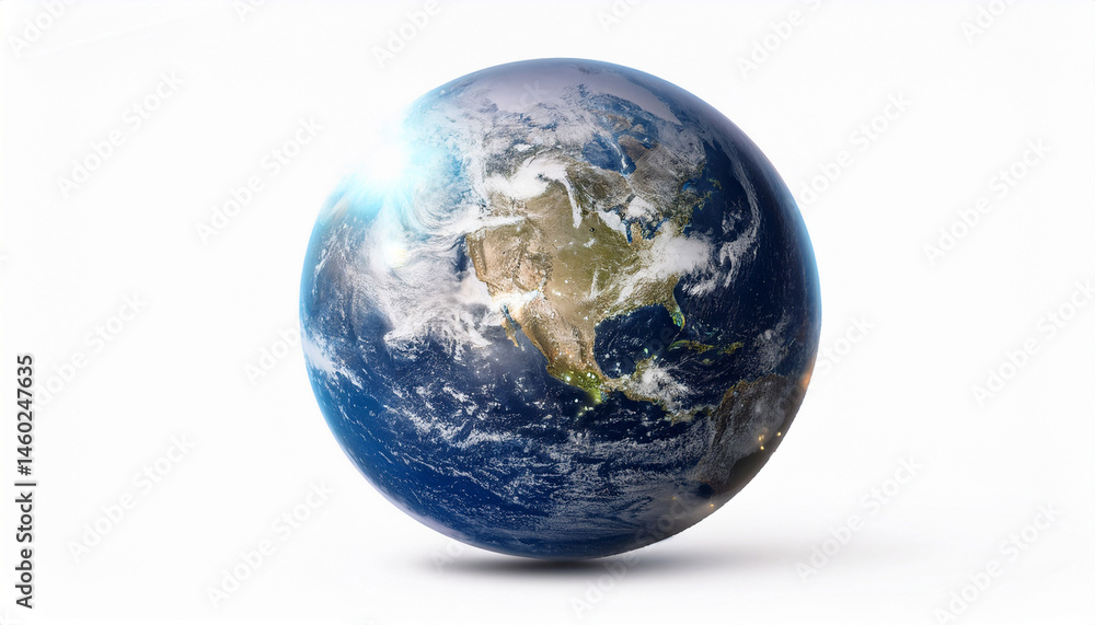 Fototapeta premium glowing earth in a cosmic scene with sparkling elements white isolate background