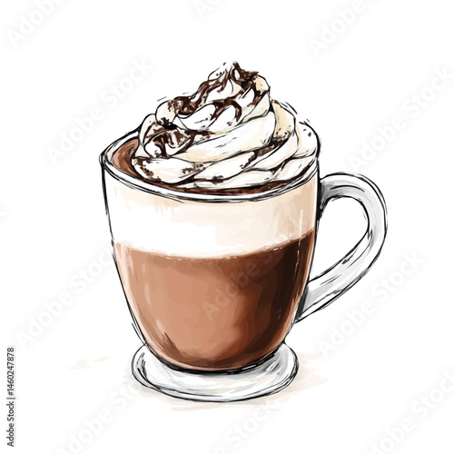 2D flat Hot Chocolate vector illustration, isolated on a white background.