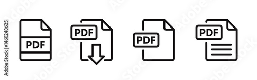 PDF file format icons set. PDF file download symbols collection. Vector illustration.