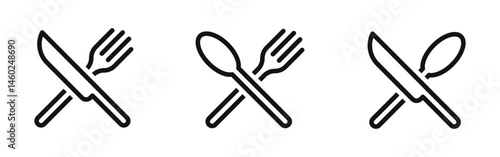Set of fork, knife, spoon. Logotype menu or Dinner service.