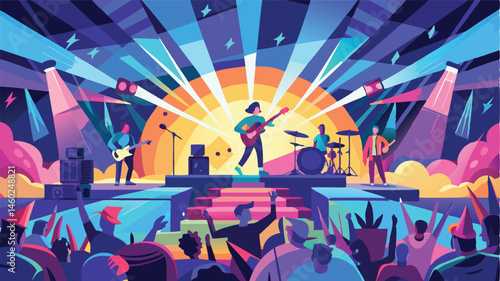 Energetic music performance at a vibrant concert venue with colorful lights and enthusiastic audience expressing excitement