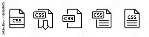 CSS file format icons set. CSS file download symbols collection. Vector illustration.