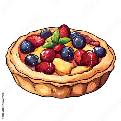 Fruit Pie 2D flat vector illustration, isolated on a white background.