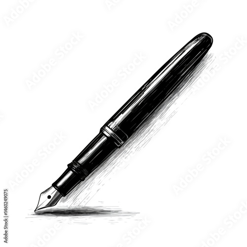 2D flat vector illustration of Fountain Pen, isolated on a white background.
