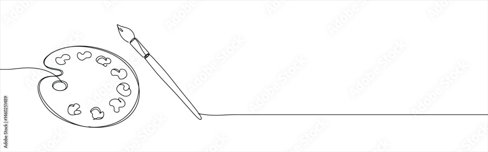 Palette and paint brush continuous one line drawing. Paintbrush symbol. Palette and paint brush continuous one line drawing. Paintbrush symbol.