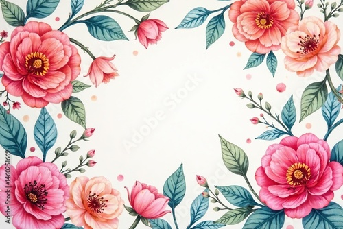 Intricate watercolor floral pattern, soft hues, repeat, blossom, pretty