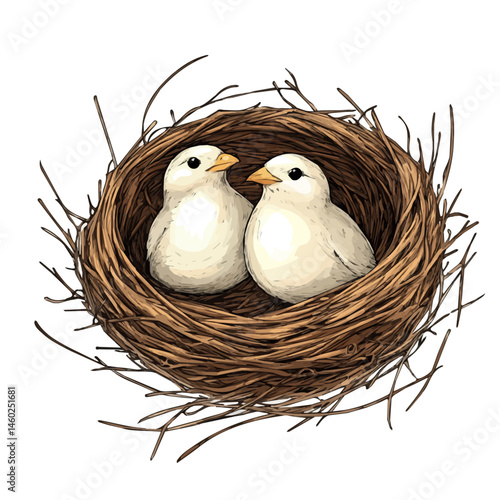 Bird Nest 2D flat vector illustration, isolated on a white background.